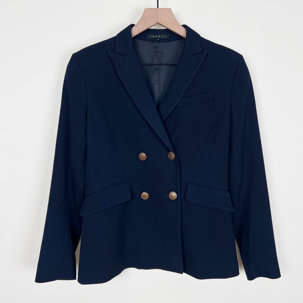 Theory Wool Double Breasted Blazer Jacket Coat Preppy Academia Old Money Luxury - Picture 4 of 11
